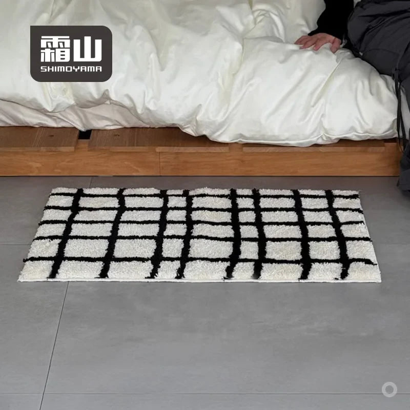 Shimoyama White Black Grid Floor Mat - 48x76cm